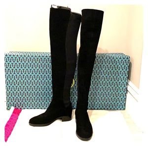NIB Tory Burch black Caitlin Stretch Suede Boot 7